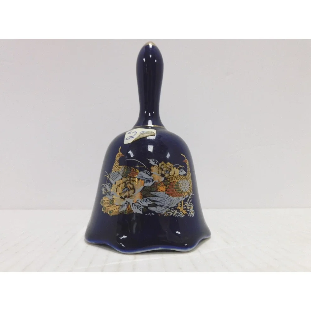 VTG Japanese Porcelain Bell Cobalt Blue Peacock Gold Trim JC415
